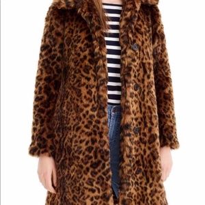 JCrew leopard faux fur coat size XS- worn 1 time